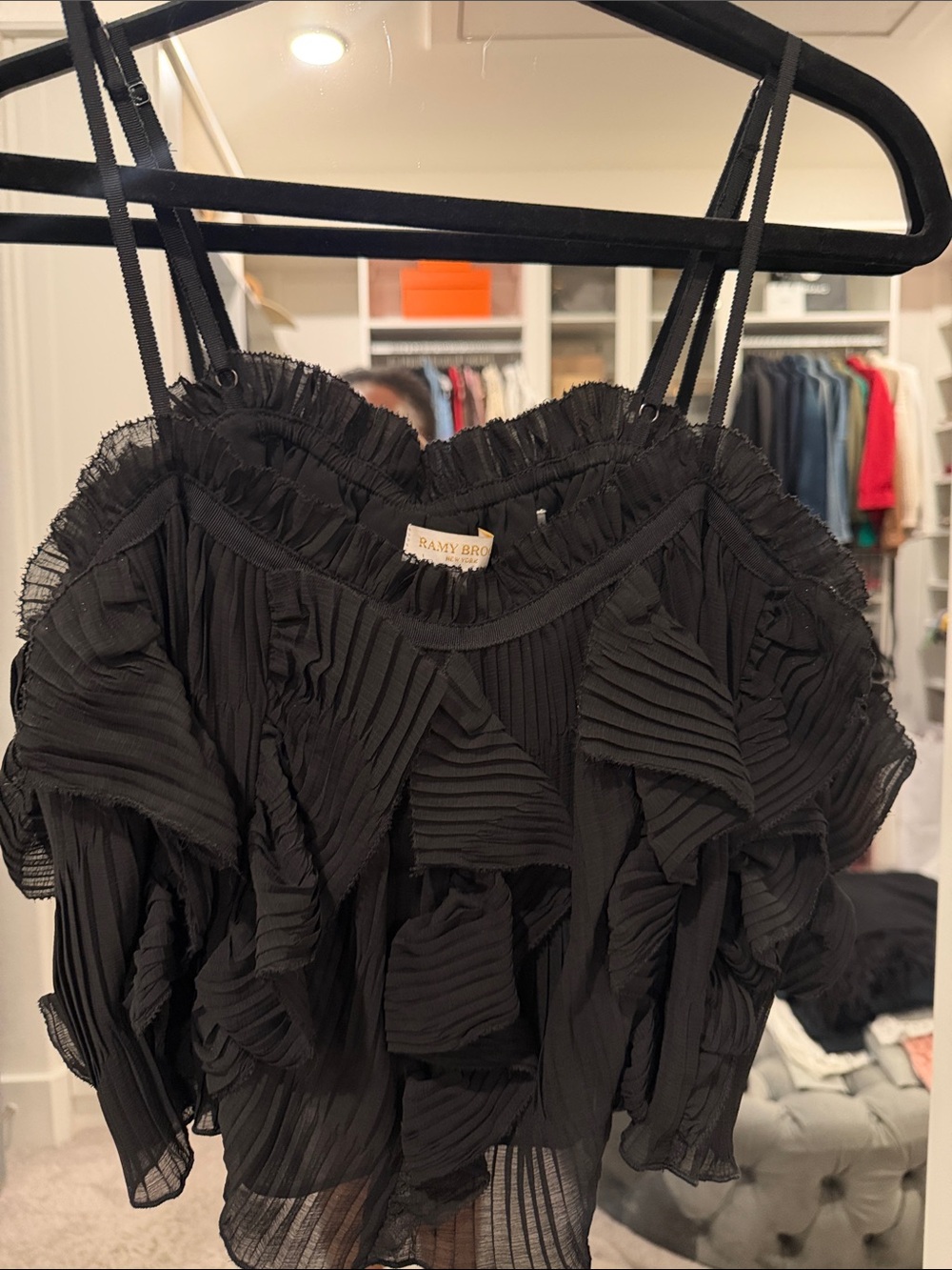 Ramy Brook Black Pleated Ruffle Camisole